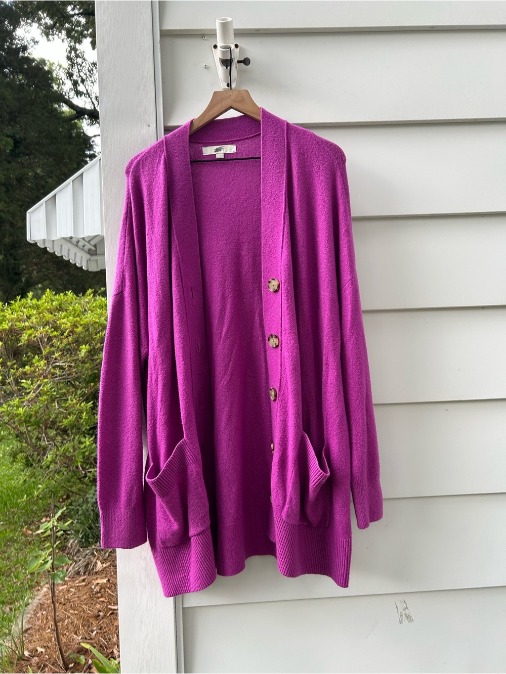 LOFT bright purple cardigan sweater size XL v-neck pockets open front oversized